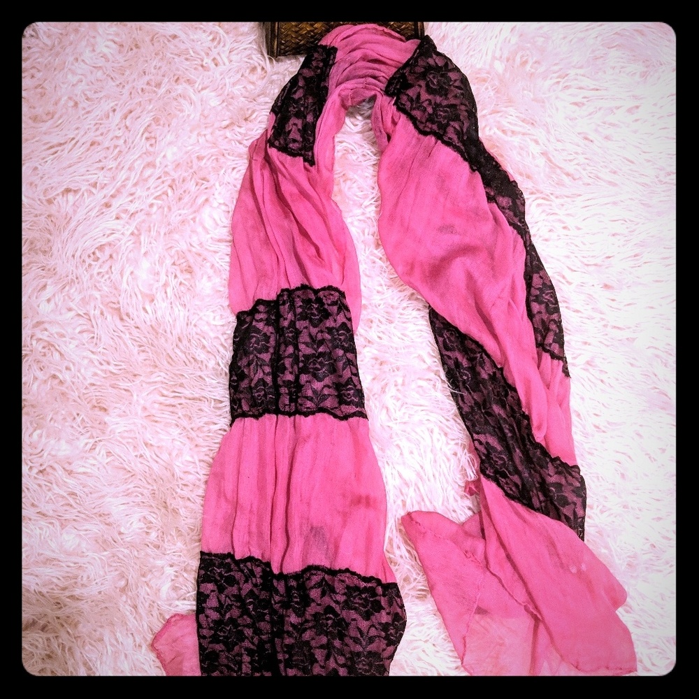 Pink and Black Lace Scarf